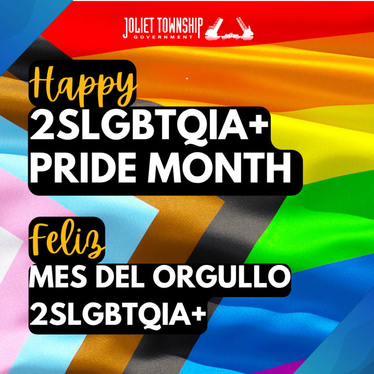 In the backround there is the progress pride flag, which features the rainbow of red, orange, yellow green, blue and purple, as well as a triangle of white, pink, blue, brown and black stripes. It reads "2SLGBTQIA+ Pride Month" in English and in Spanish.